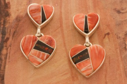 Calvin Begay Genuine Spiny Oyster Shell Sterling Silver Heart Earrings